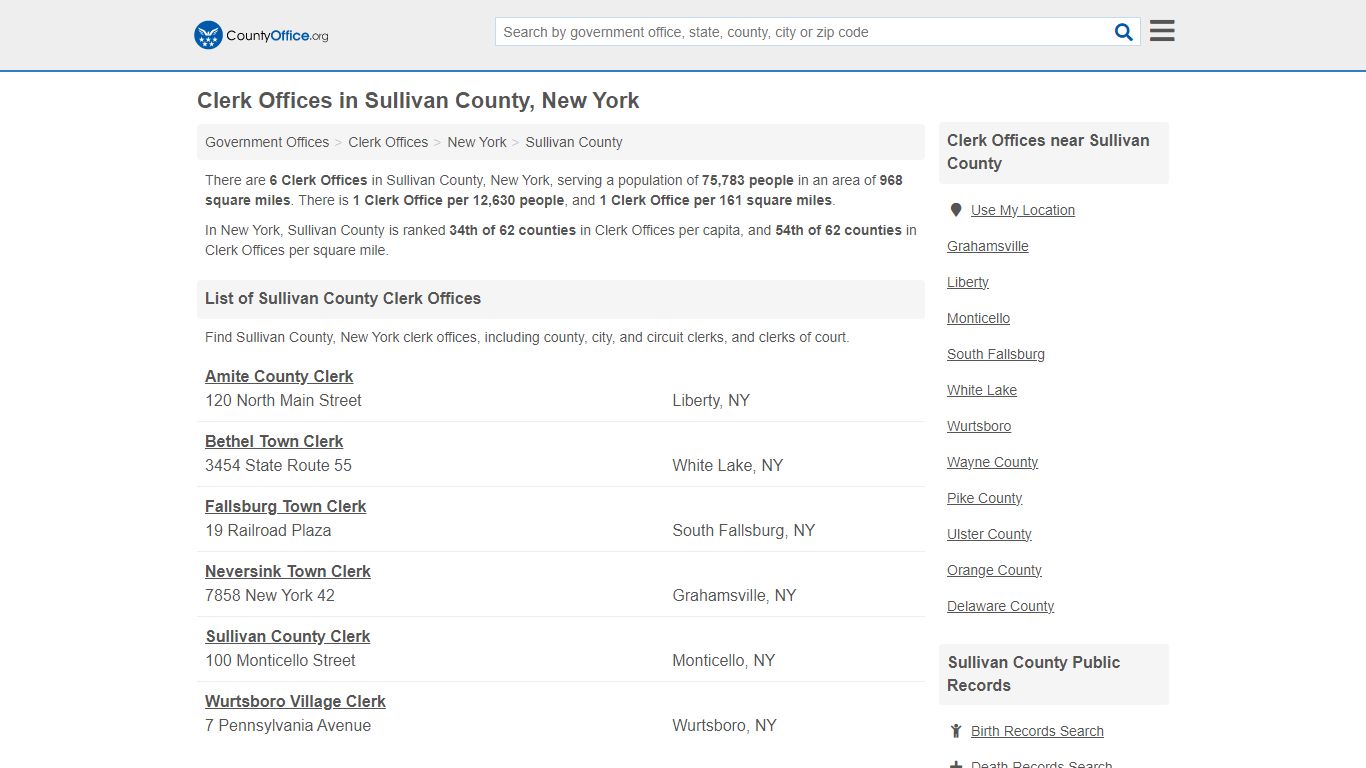 Clerk Offices - Sullivan County, NY (County & Court Records)